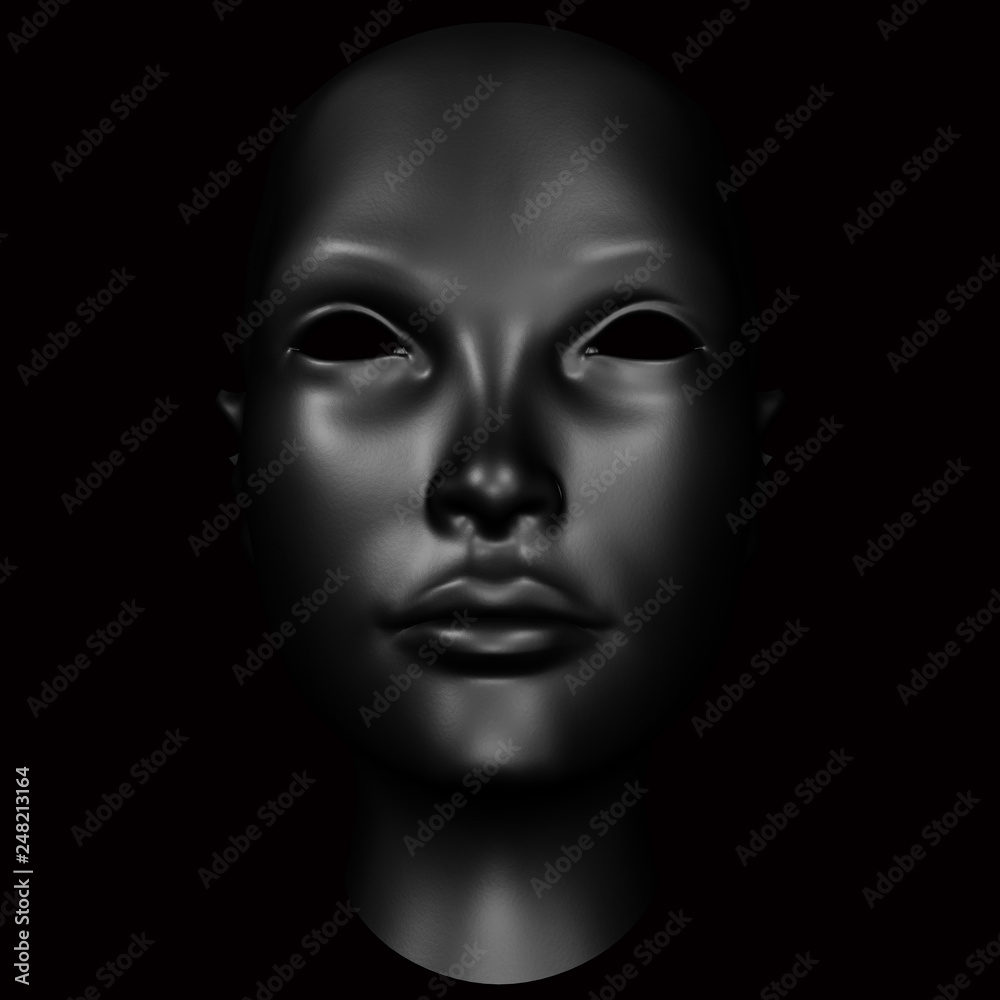 Black Head, abstract concept isolated on black 3d rendering