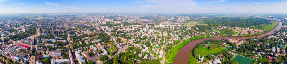 panorama of the city from a height. Saint Sophia orthodox cathedral and church of Resurrection of Jesus, The Kremlin Square of the Old City in a sunny summer day in Vologda Kremlin. panorama of the city from a height. Saint Sophia orthodox cathedral and church of Resurrection of Jesus, The Kremlin Square of the Old City in a sunny summer day in Vologda Kremlin.