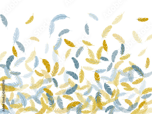 Fluffy twirled feathers on white design.