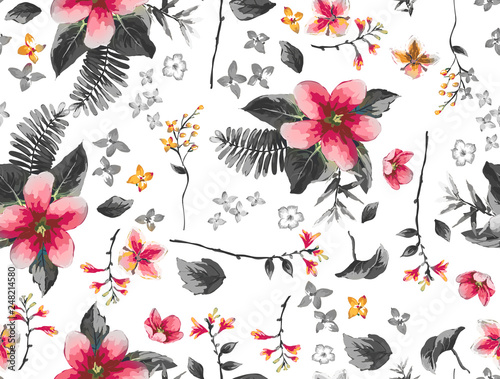 Tropical flowers with branches pattern 