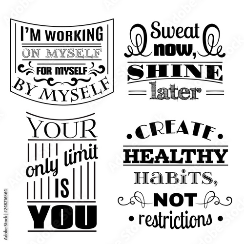 Collection of healthy quotes typographical background Template for poster, card, banner and label . Print for t-shirt, bag and sweatshirt.
