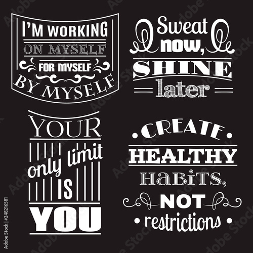 Collection of healthy quotes typographical background Template for poster, card, banner and label . Print for t-shirt, bag and sweatshirt.