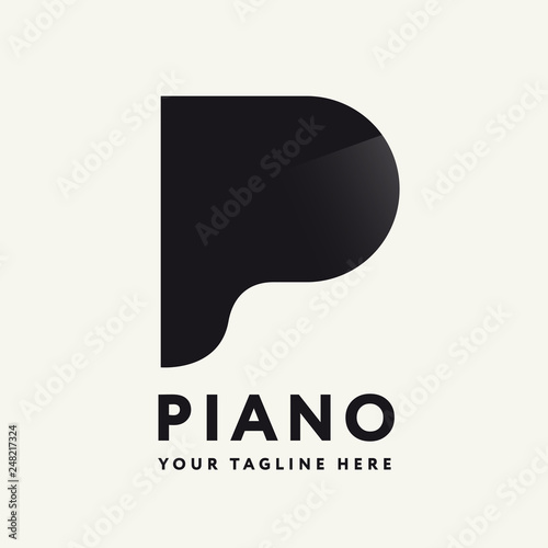 Letter P Piano Creative Logo Design Template Concept. Aerial View of Classic Musical Instrument Keyboard Bar on a White Background. Logotype for Music Store. 