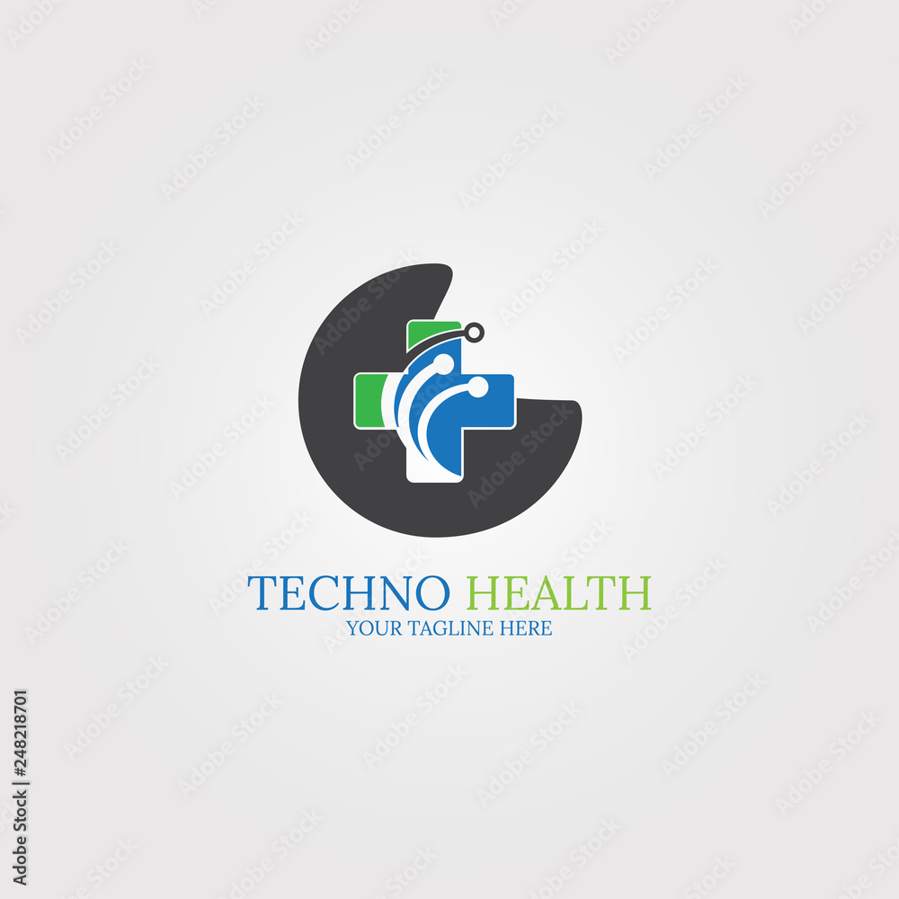 Digital health icon template, vector logo technology for business corporate, medical tech, creativity symbol, illustration -vectorPrint