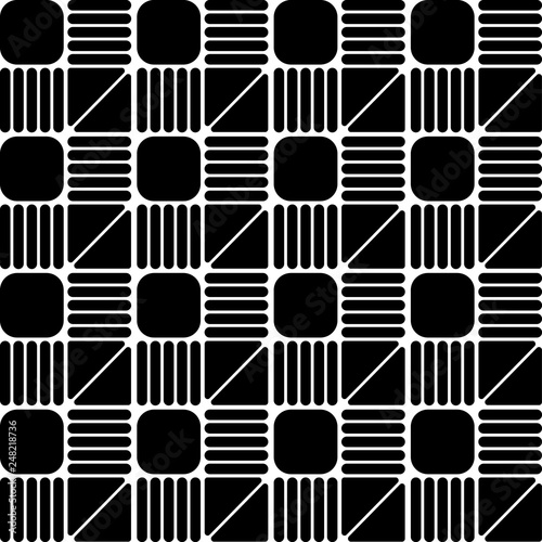 Seamless geometric pattern vector background design monochrome abstract art with square triangle and lines which has round corners black white