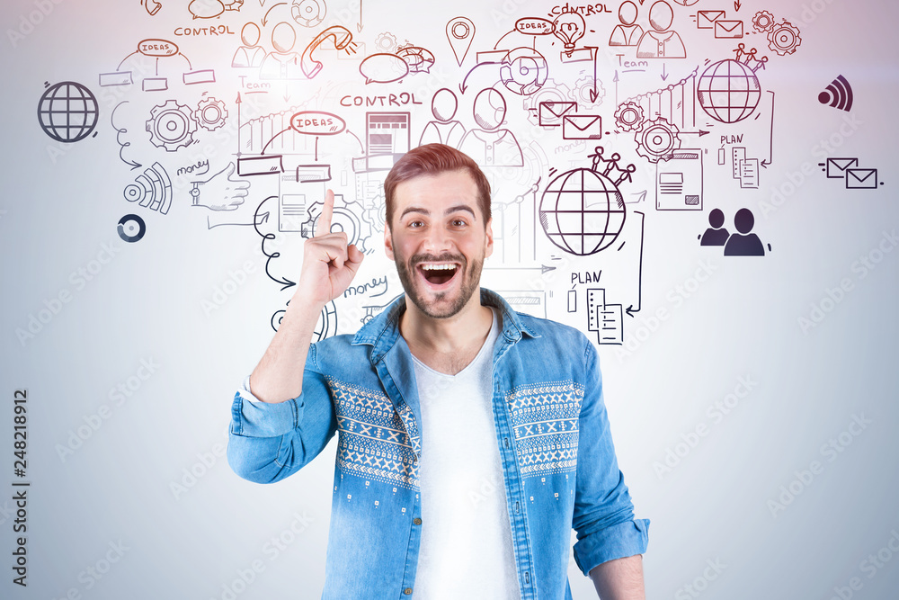 Man with idea about business plan Man with idea about business plan
