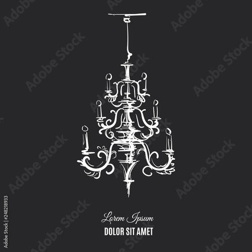 Vector illustration of antique chandelier made in hand drawn style. Digital drawing of barocco lamp. Template for card, poster and banner