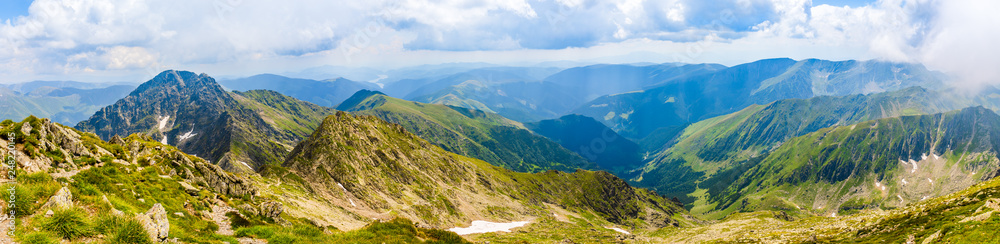 View form the summit of Negoiu Peak in Fagaras Carpathian Mountains, Romania