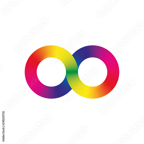 Infinity symbol icon, aka lemniscate, looks like sideways number eight. Mathematic symbol representing the concept of infinite figure. Rainbow light spectrum gradient vector illustration