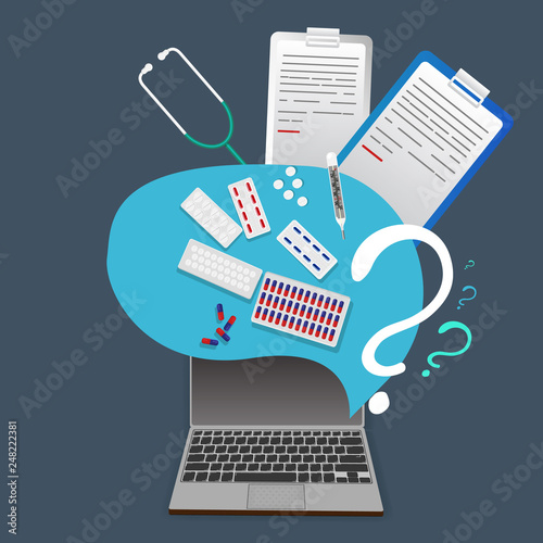 Medical on-line questionnaire , vector illustration for web and print  creative cartoon sign of the on line diagnostic