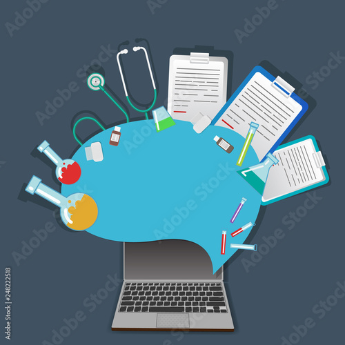 Medical on-line questionnaire , vector illustration for web and print  creative cartoon sign of the on line diagnostic