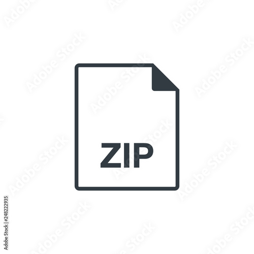 Black single thin line zip file format icon concept. Simple data document flat design vector infographic pictogram for app ads web website button ui ux interface elements isolated on white background
