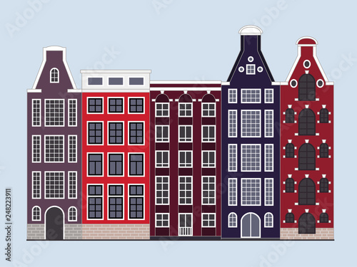 Amsterdam old city street houses buildings vector illustration