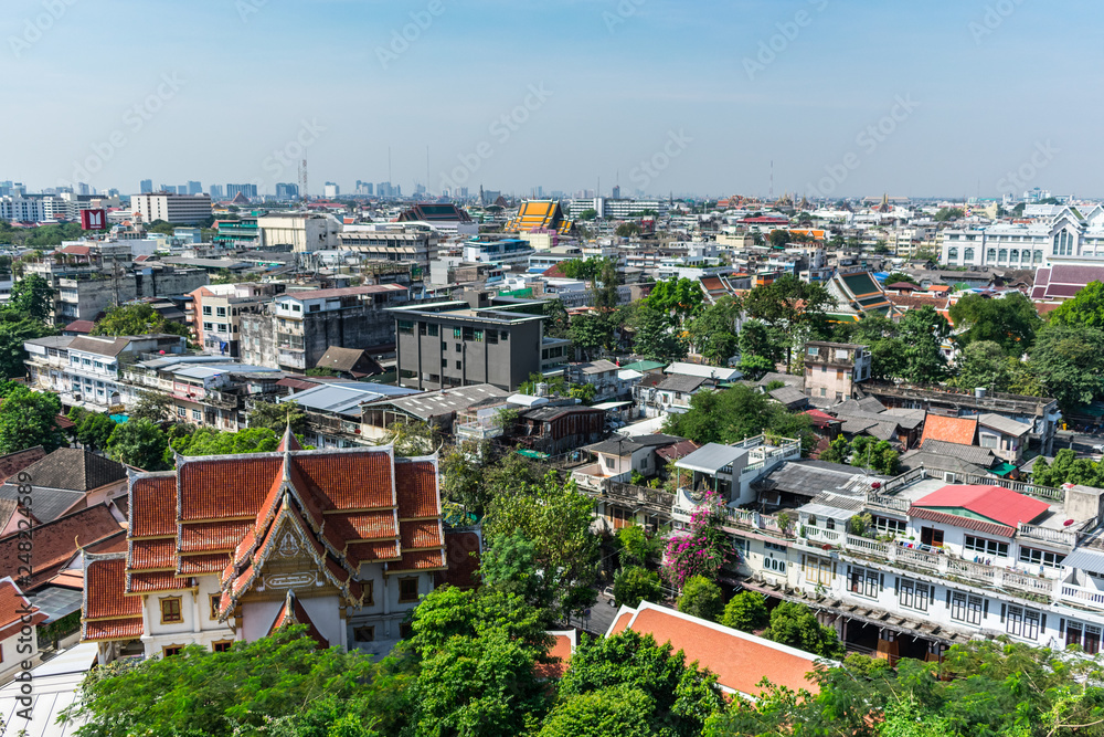 Aerial view of the city from Buddhist temple. Bangkok.