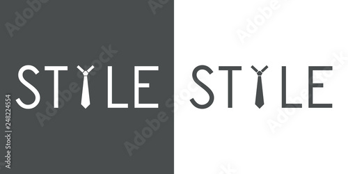 Icono plano con texto STYLE con corbata en gris y blanco