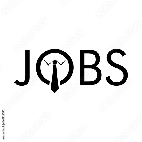 Icono plano abstracto con texto JOBS con corbata en color negro