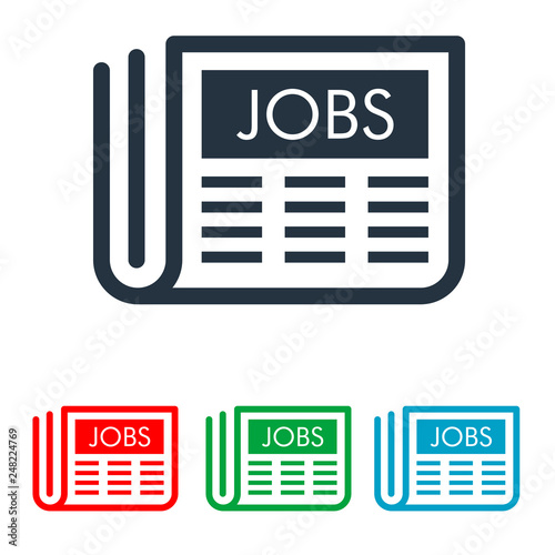 Icono plano texto JOBS en periódico en varios colores