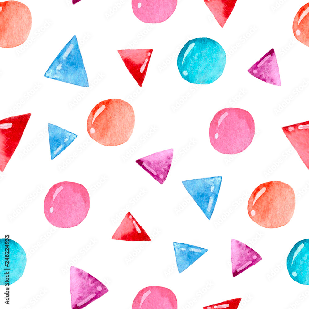 Watercolor seamless pattern with circles and triangles Watercolor seamless pattern with circles and triangles