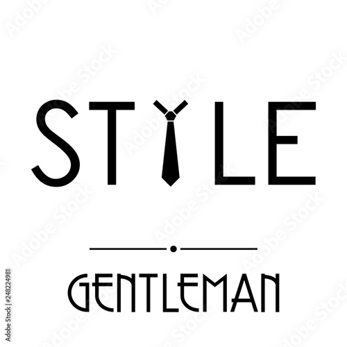Logotipo abstracto con texto GENTLEMAN con texto STYLE con corbata en color negro
