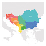 Southeast Europe Region. Colorful map of countries of Balkan Peninsula. Vector illustration