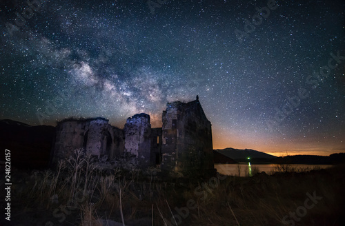 Old Armenian Church at the night. Milky way galaxy.