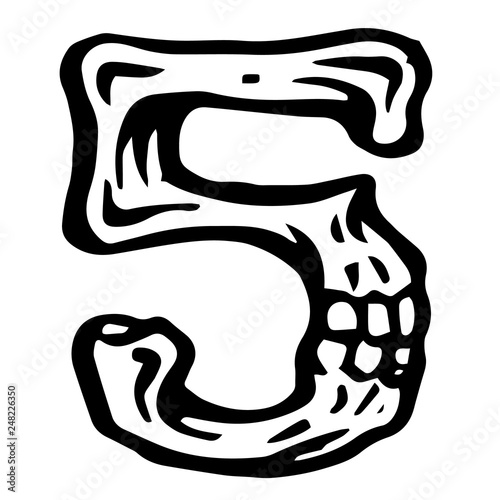 Vector alphabet and numeral 5 Skull white numeral in hipster style. Ideal for use as headline or sub-head text in you design: logo, t-shirt, poster, label, book cover. .