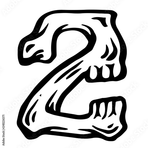 Vector alphabet and numeral 2 Skull white numeral in hipster style. Ideal for use as headline or sub-head text in you design: logo, t-shirt, poster, label, book cover. .