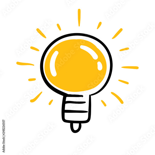 Light bulb doodle, hand drawn idea icon