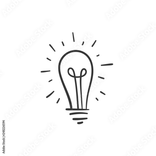 Light bulb doodle, hand drawn idea icon
