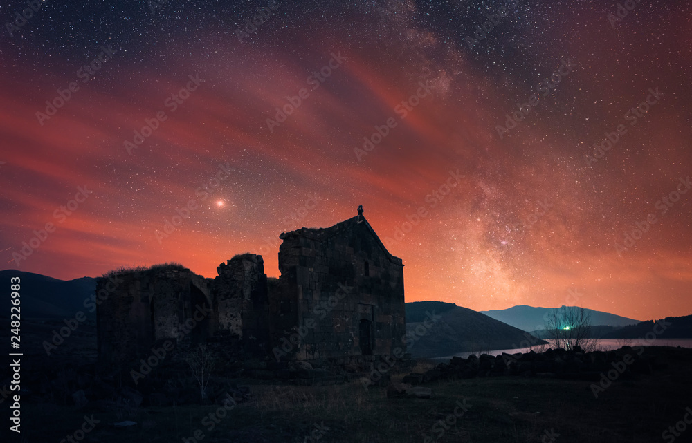 Obraz premium Old church night landscape. Armenia 