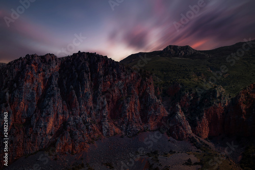 Beautiful rock and long exposure sky. Armenia Noravank.