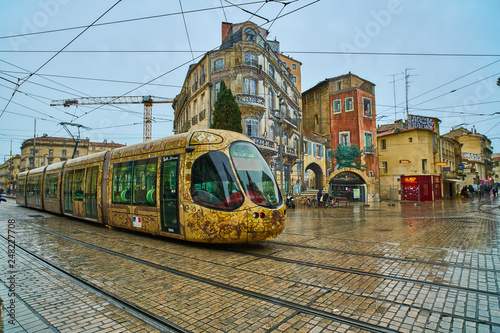 A tram driving at Montpellier