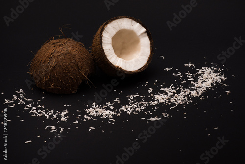 Coconut isolated on black background