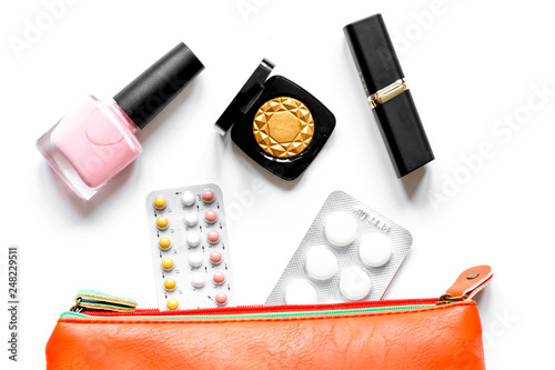 concept of female contraception and healthcare on white background