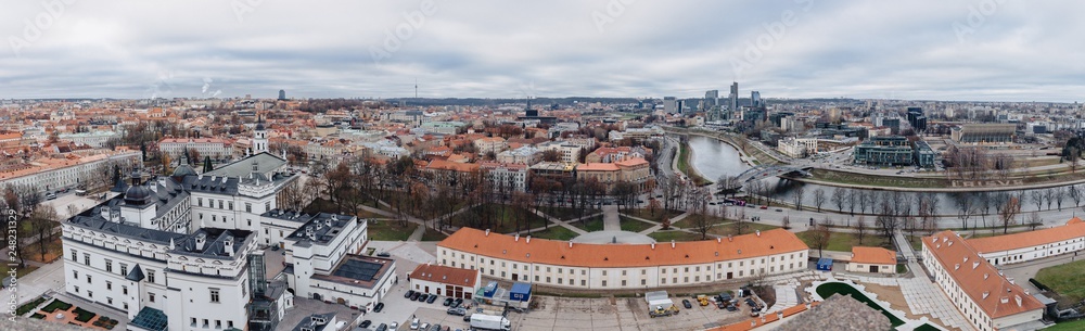 Palace of the Grand Dukes of Lithuania, aerial view, Vilnus, Lithuania, wide panorama
