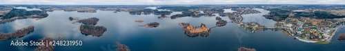 Trakai castle aerial view, Lithuania, panorama