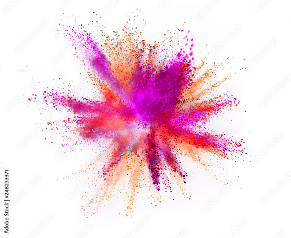 Multi colored powder explosion isolated on white Multi colored powder explosion isolated on white