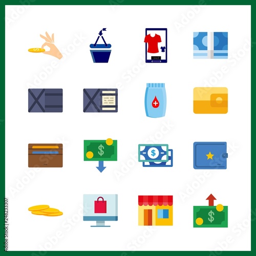 16 payment icon. Vector illustration payment set. penny and online store icons for payment works