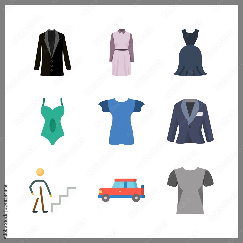9 model icon. Vector illustration model set. shirt and swimsuit icons for model works