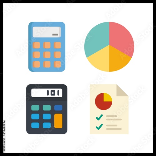 4 budget icon. Vector illustration budget set. pie chart and calculator icons for budget works