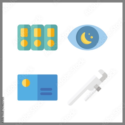 4 professional icon. Vector illustration professional set. business card and reparation icons for professional works