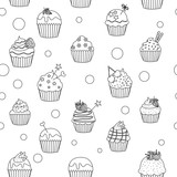 Vector illustration of black and white cupcakes pattern