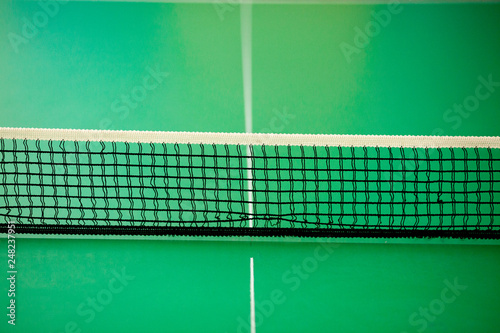 close up ping pong net and line - green table © volody10