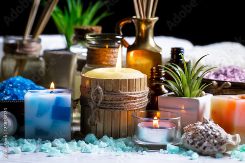 Items for spa massage in the composition on the table