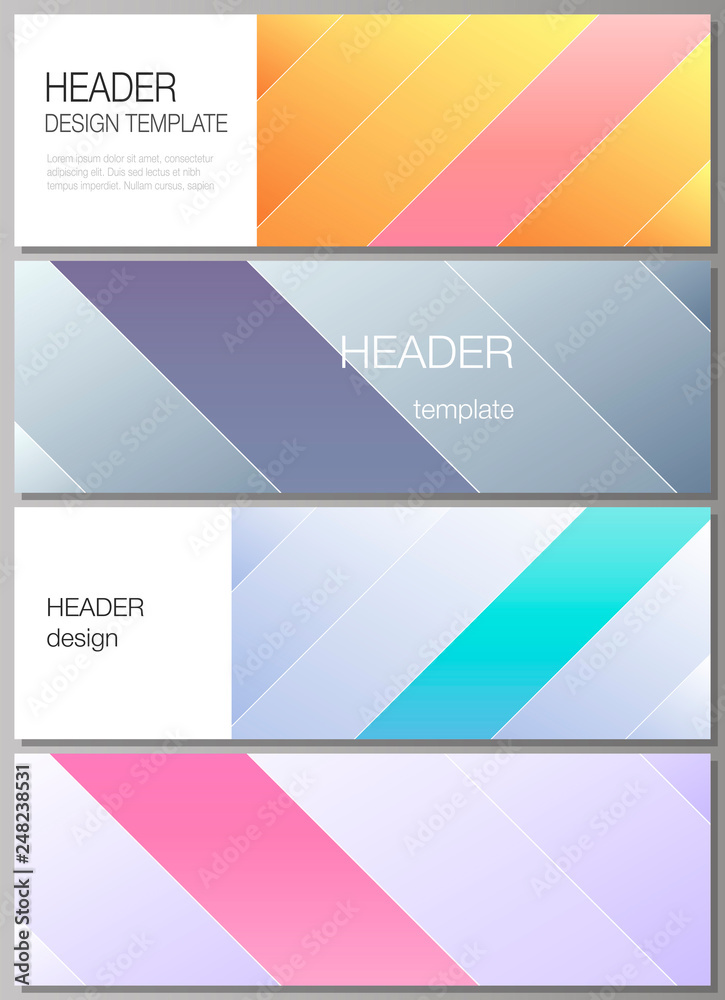 The minimalistic vector illustration of the editable layout of headers, banner design templates. Creative modern cover concept, colorful background.