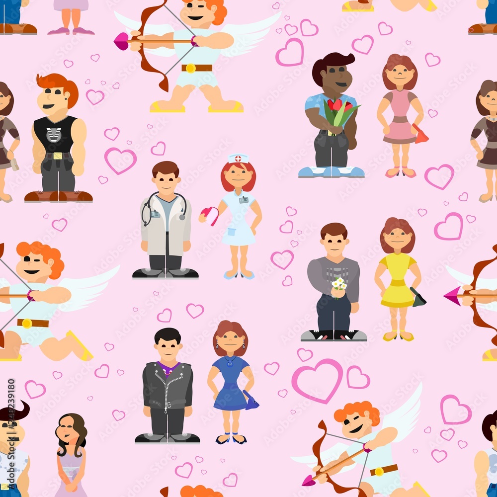 seamless pattern with couple people in love on a date and cupid seamless pattern with couple people in love on a date and cupid