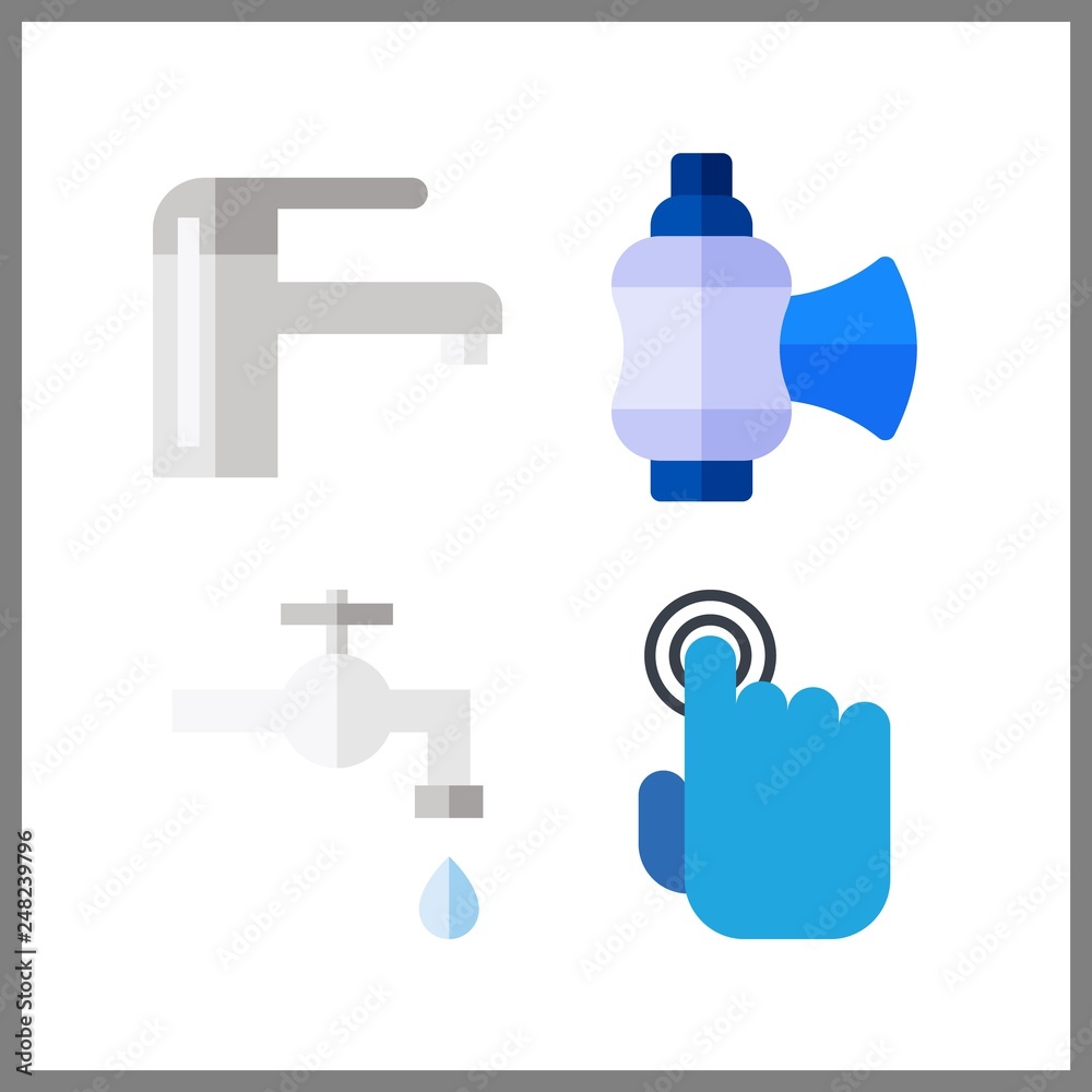 4 faucet icon. Vector illustration faucet set. tap and valve icons for faucet works 4 faucet icon. Vector illustration faucet set. tap and valve icons for faucet works