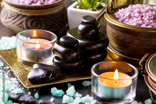 Items for spa massage in the composition on the table