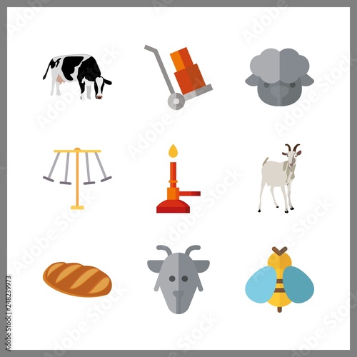 9 rural icon. Vector illustration rural set. bunser burner and cows icons for rural works photo