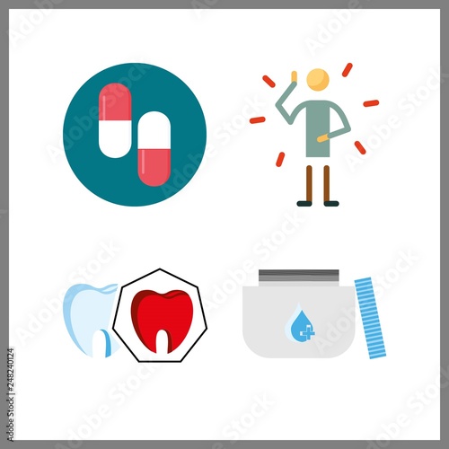 4 sick icon. Vector illustration sick set. pills and spoiled tooth icons for sick works